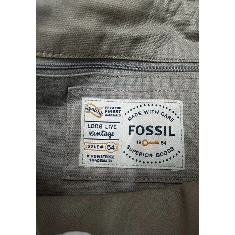 Fossil Long Live Vintage 54 Ivory Canvas Turnlock Flap Messenger Crossbody Bag